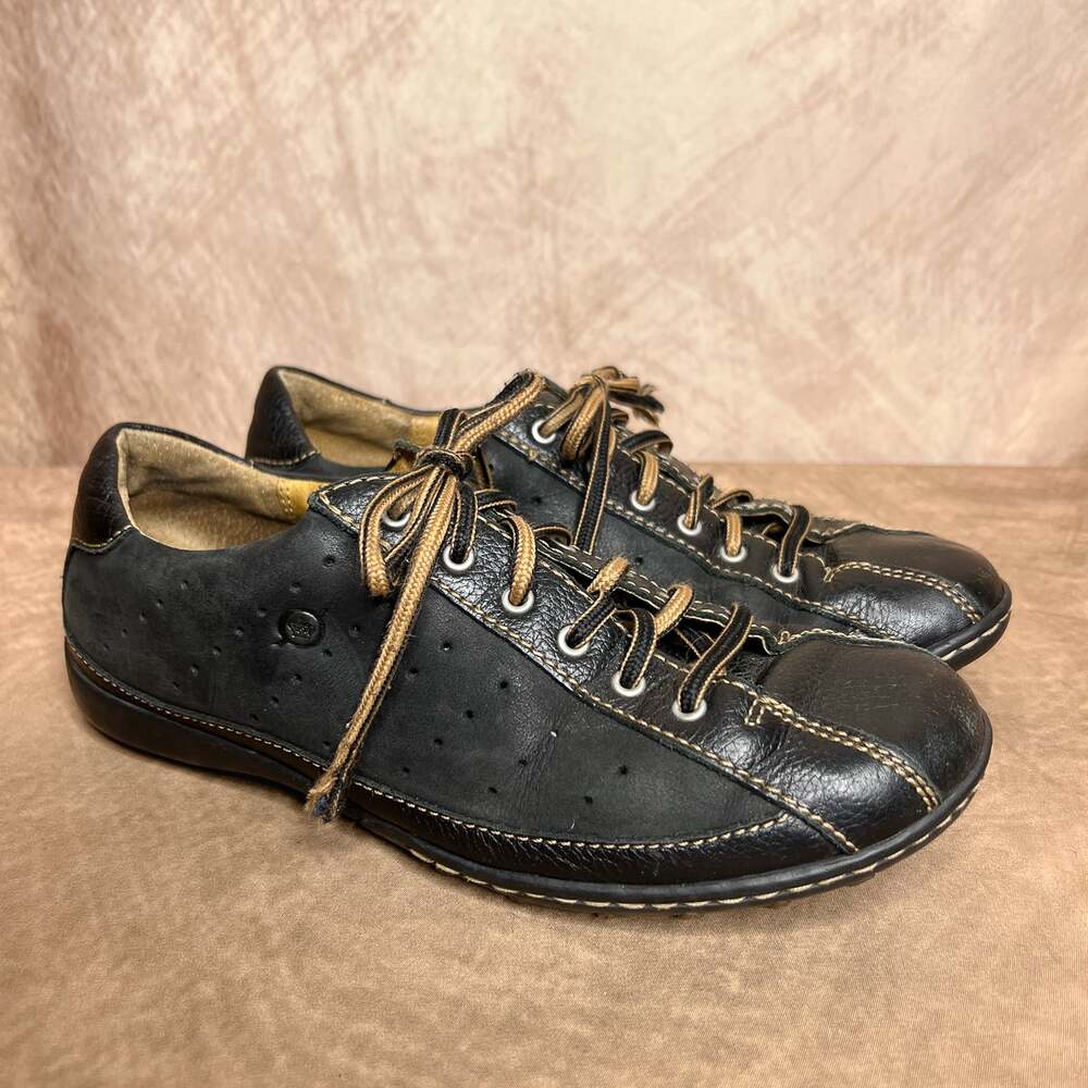 Vintage Y2K Born Black Leather Sneakers Shoes Lace Up Indie Sleaze Grunge Skater
